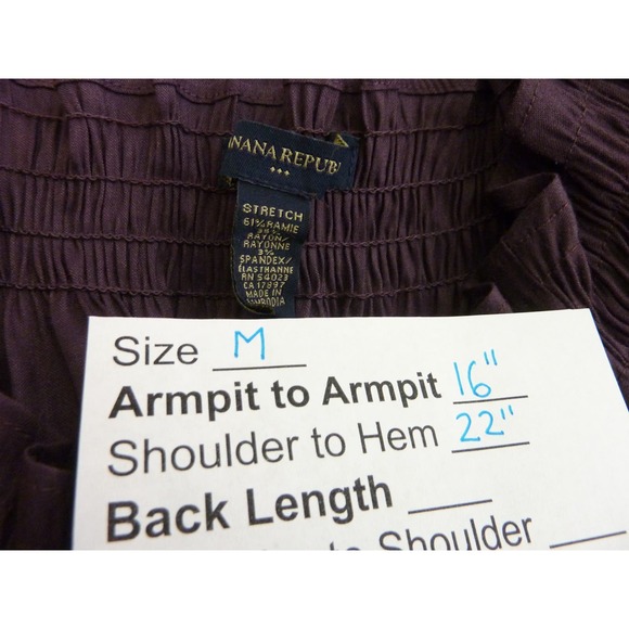 Banana Republic Purple Smocked Button Down Blouse Medium Sleeveless Top - Picture 5 of 5